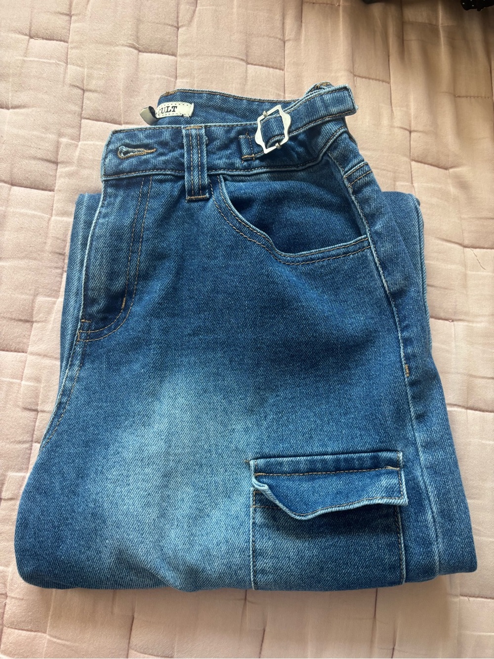 Relaxed Fit Women’s Blue Denim Jeans with Side Utility Pockets
